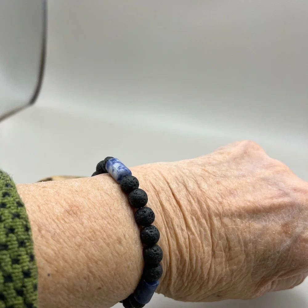 Black Lava Rock and BlueSodalite Beaded Bracelet